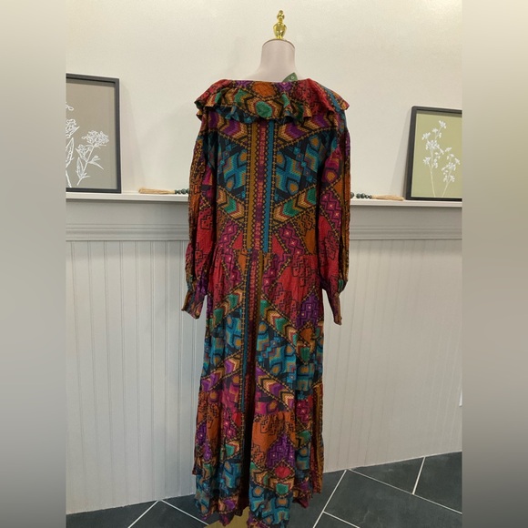 Farm Rio Yawanawá Stripes Maxi Dress NWT Beaded Buttons L/XL Boho - Picture 3 of 5
